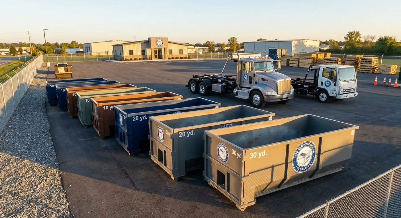 30 yard dumpster Frederick MD A 30 yard LWB roll-off dumpster staged at the company yard near Frederick, MD