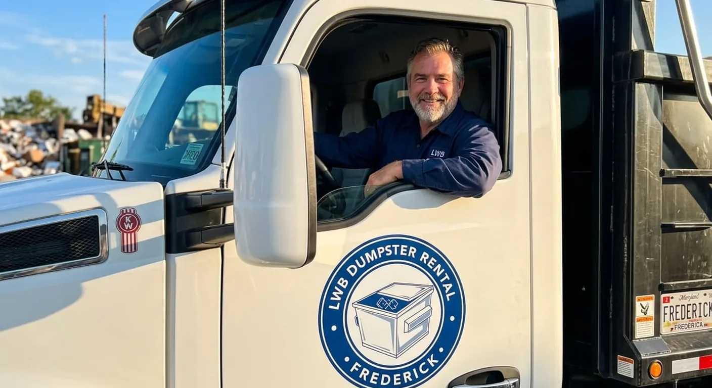 An LWB driver ready to head out for a same-day dumpster delivery in Frederick, MD